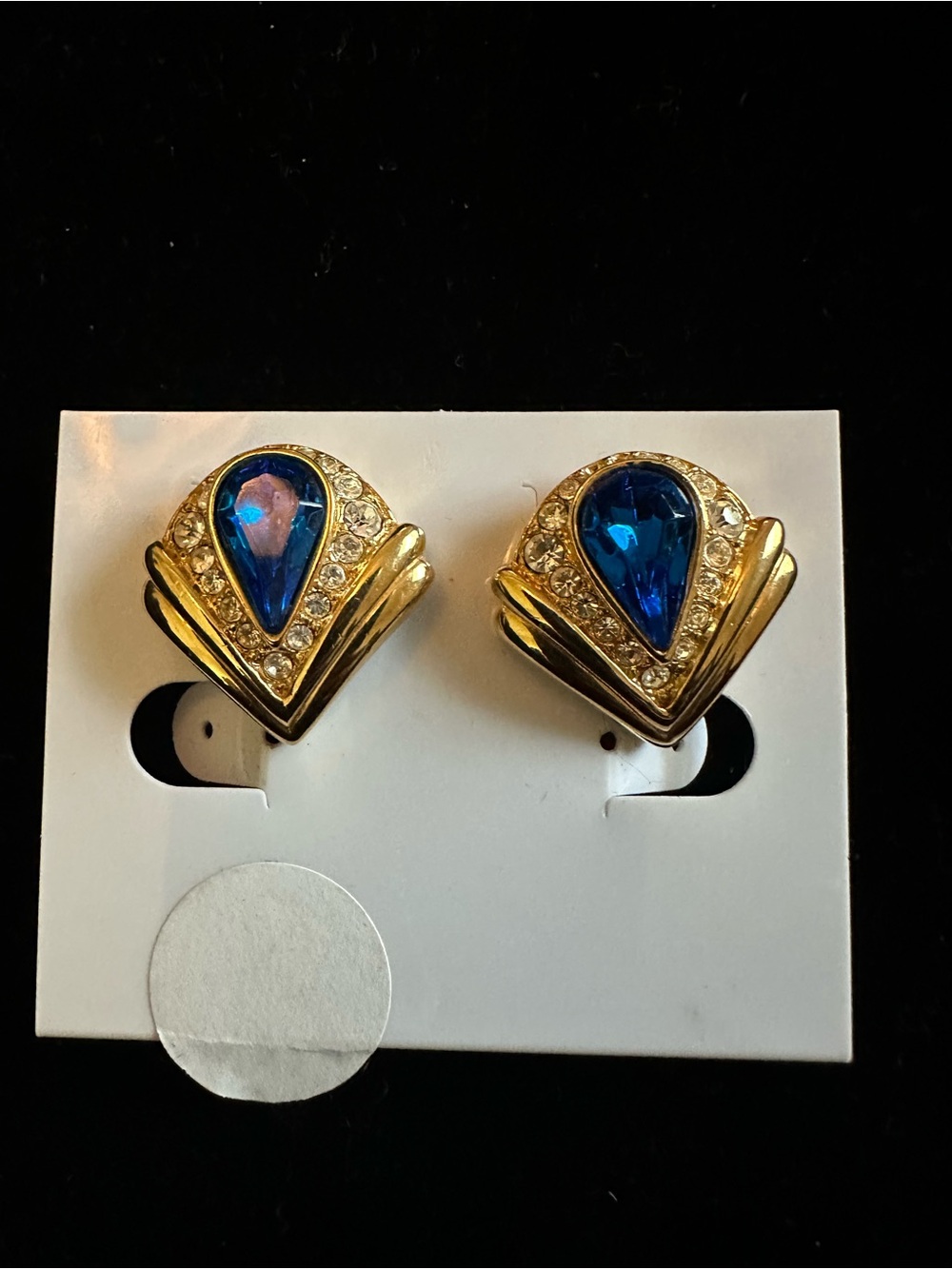 Gold-Tone Blue Teardrop Crystal Earrings